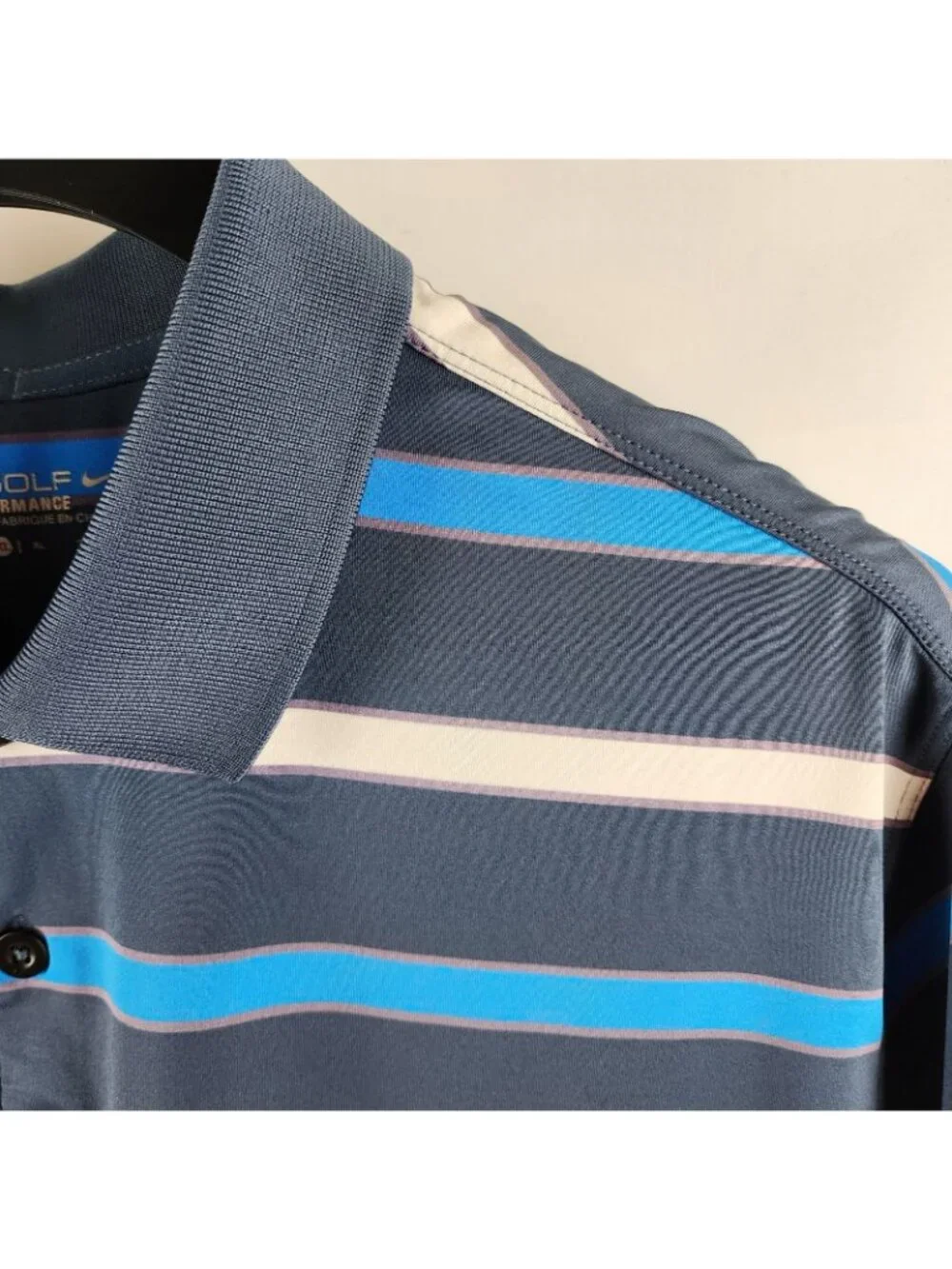 Nike Shirt Mens XL Blue Multi Golf Tour Performance Stretch UV Stripe Polo
